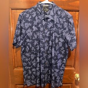 Treasure & Bond Large Mens Button Down Shirt Trim Fit Linen Blend Navy/Purple